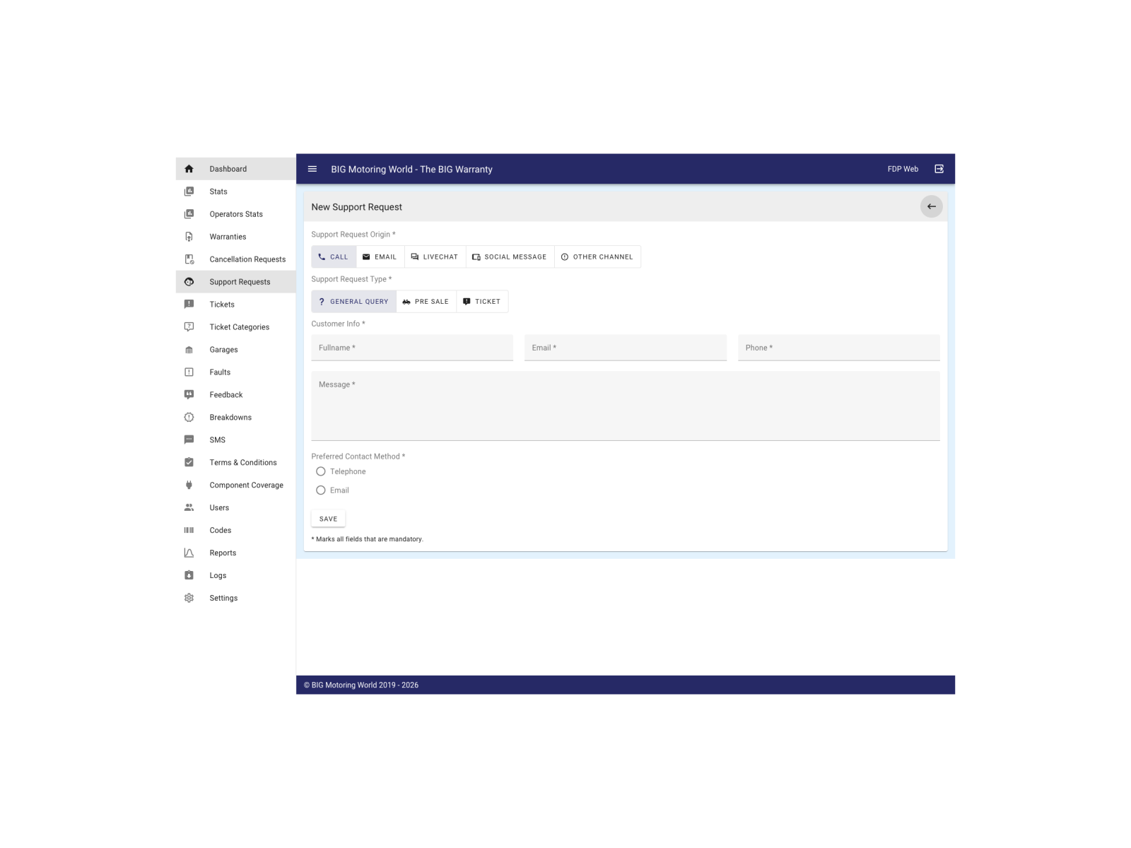 Warranty support tickets dashboard