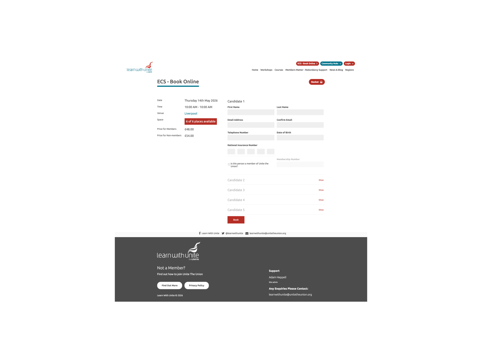 ECS booking basket interface