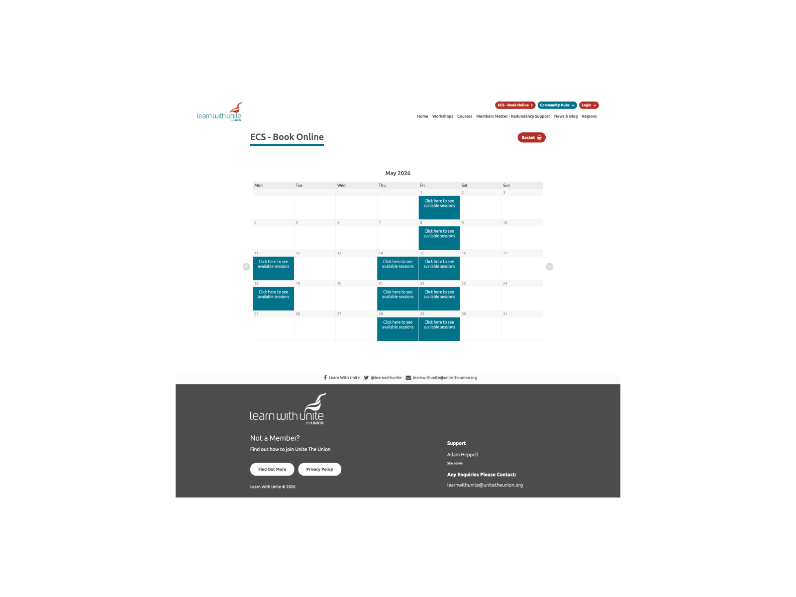ECS booking calendar interface